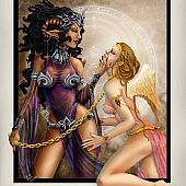 Aged lesbo paramours adore domination with using massive strap-on dildos.